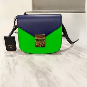 MCM Navy and Neon Green Crossbody Bag